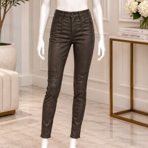 Citizens of Humanity Womens Avedon Skinny Jeans Coated Brown Moto Detail Size 26